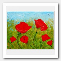 6 red Poppies in the field.