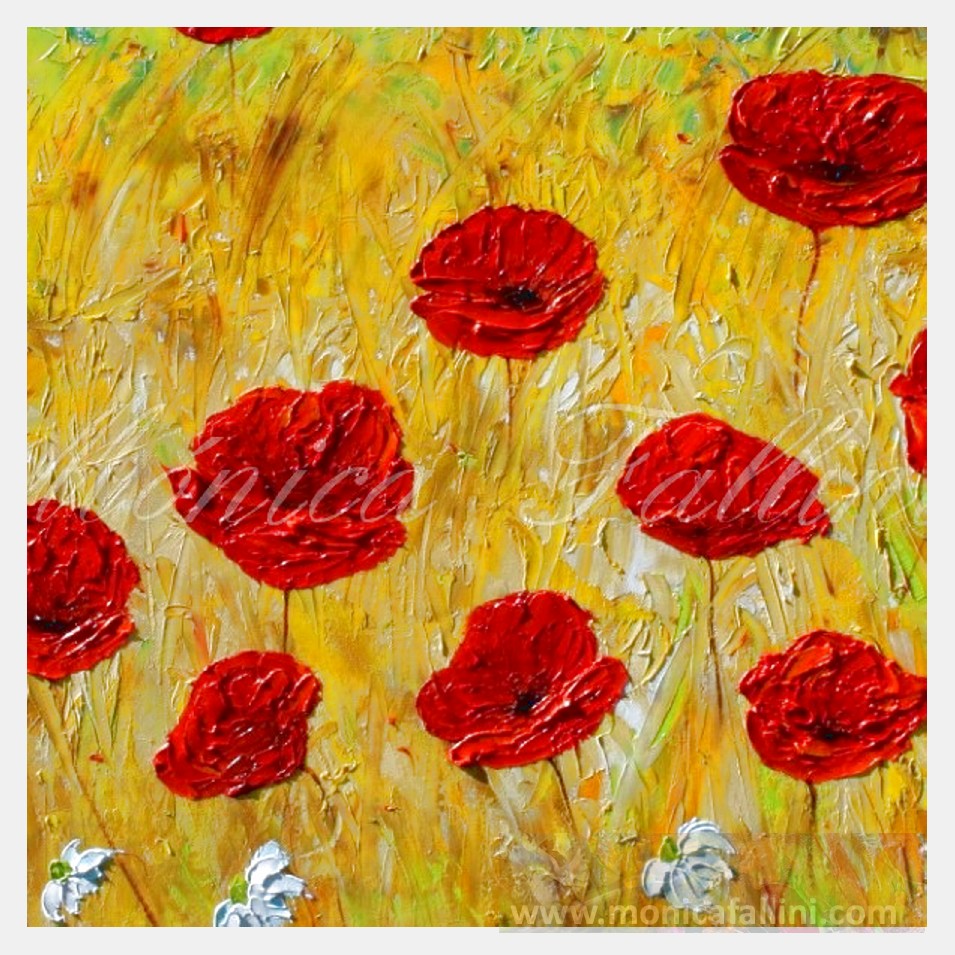 Painting titled 'A day out in the field with Poppies' by Monica Fallini