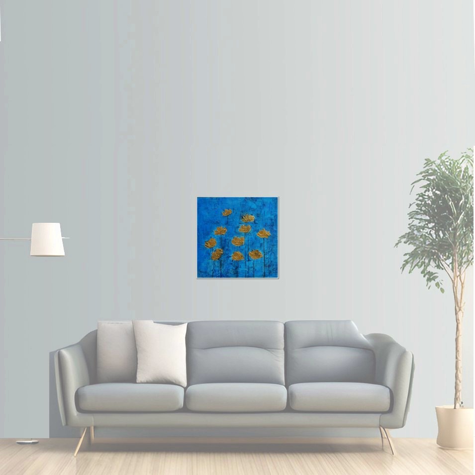 Painting titled 'Gold Poppies, blue sky.' by Monica Fallini