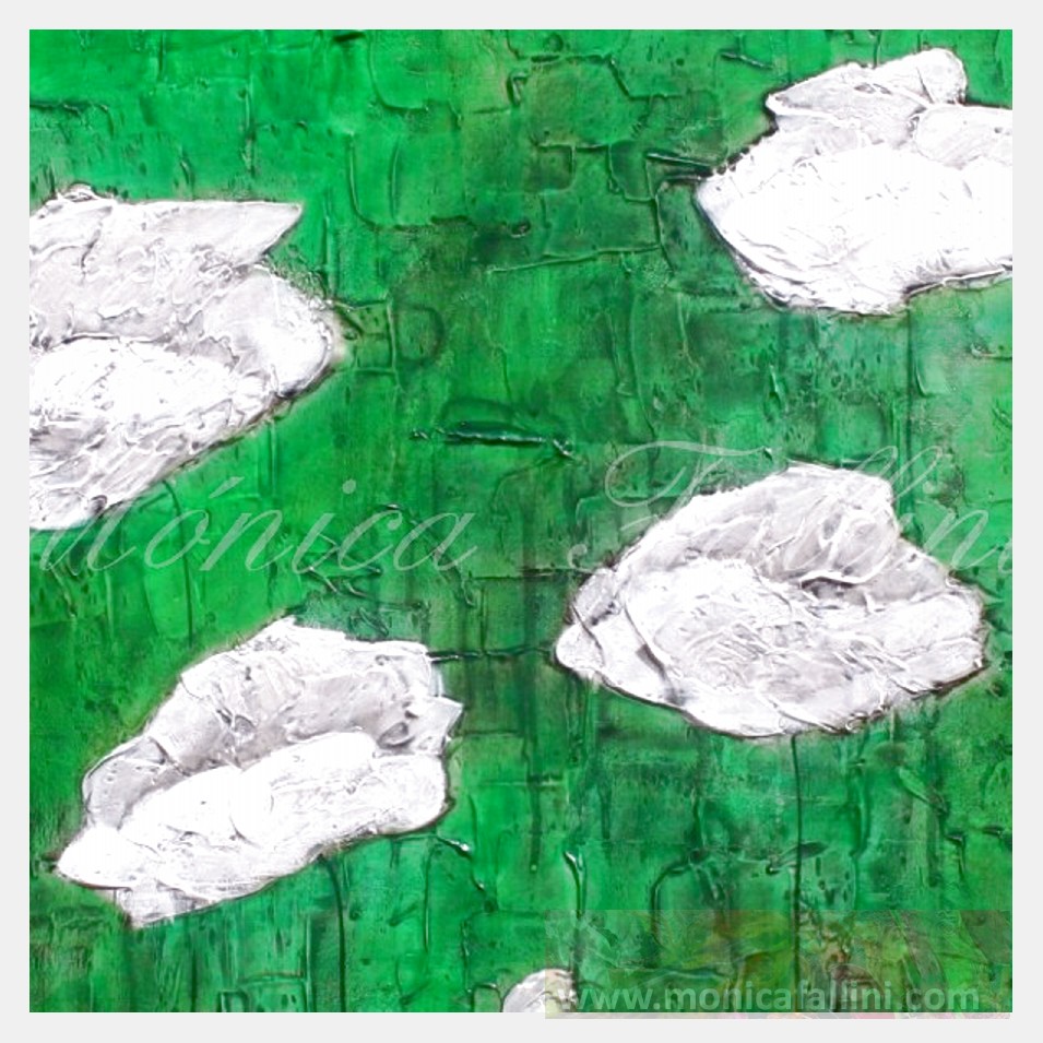 Painting titled 'Reborn in the forest. White silver Poppies.' by Monica Fallini