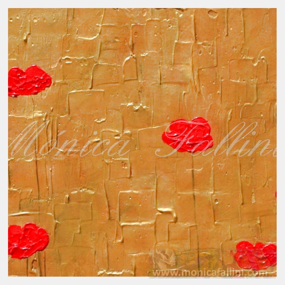 Painting titled 'Prosperity Poppies. Red Poppies on gold.' by Monica Fallini