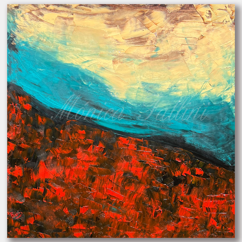 Painting titled 'Geologic abstraction. Earth, water.' by Monica Fallini