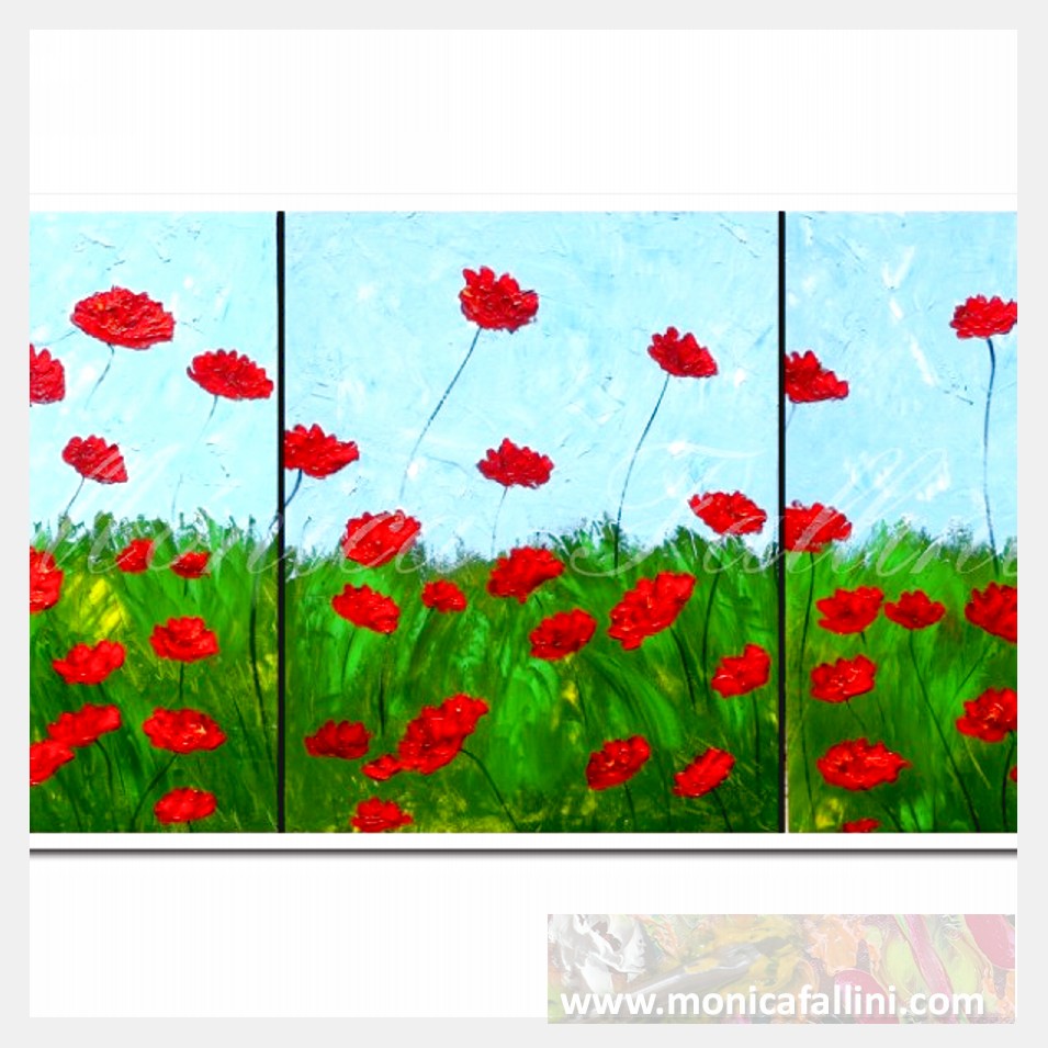 Painting titled 'Red Poppies in the field' by Monica Fallini