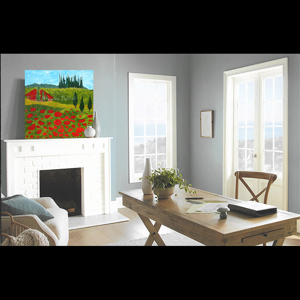 Painting titled 'Tuscan Poppies' landscape' by Monica Fallini
