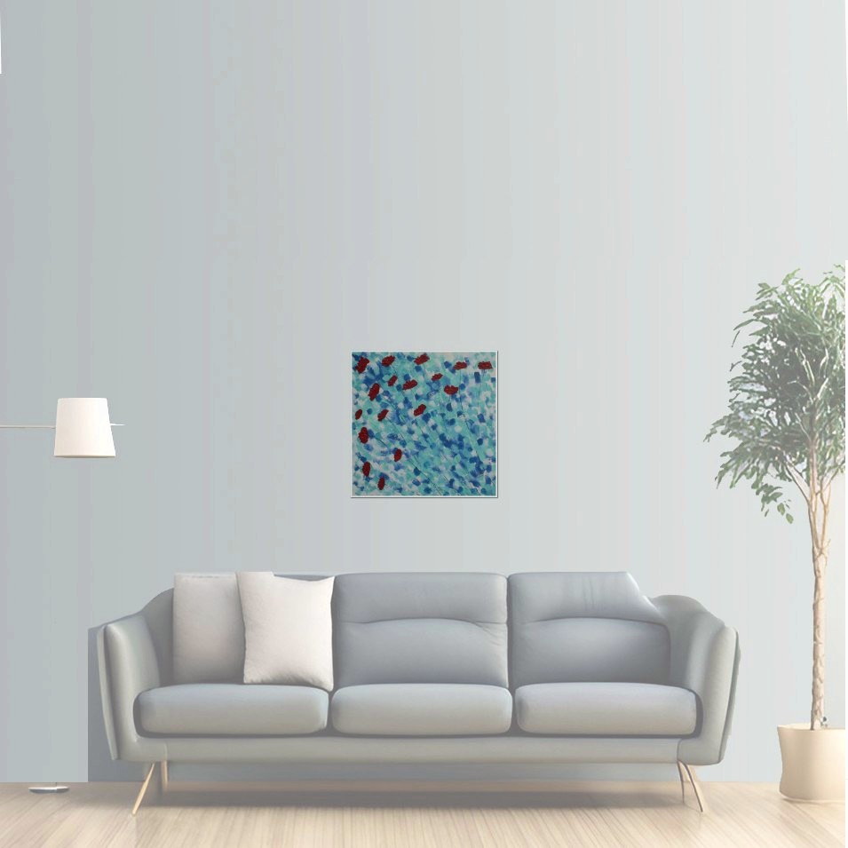 Painting titled 'Blue shower of petals' by Monica Fallini