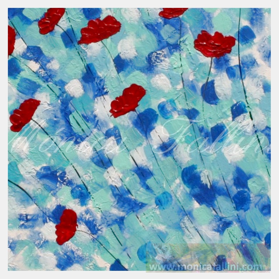 Painting titled 'Blue shower of petals' by Monica Fallini