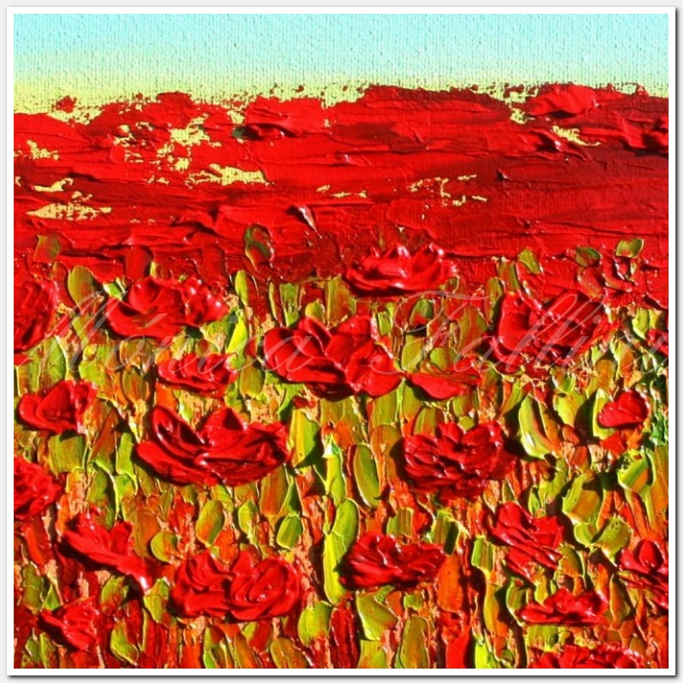 Painting titled 'Red fields, Poppies. Red Poppies' by Monica Fallini