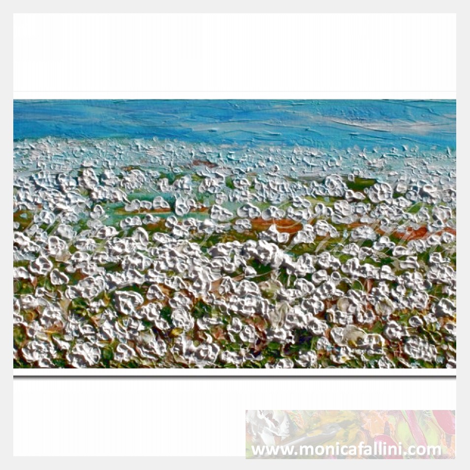 Painting titled 'Louisiana Cotton Field' by Monica Fallini