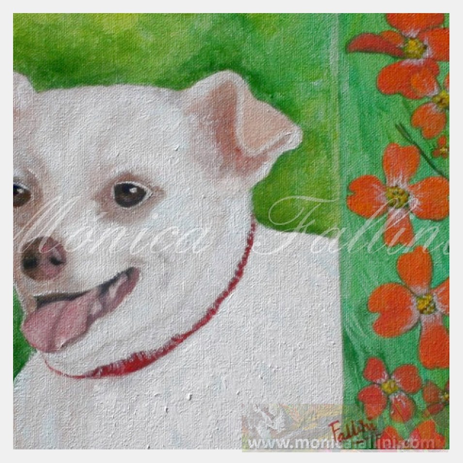 Painting titled 'Sugar with Dogwood tree flowers' by Monica Fallini