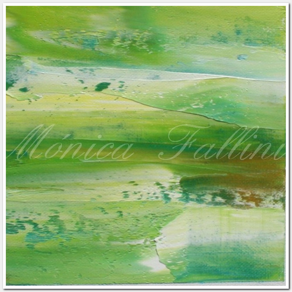 Painting titled 'Green fields. Abstract landscape' by Monica Fallini