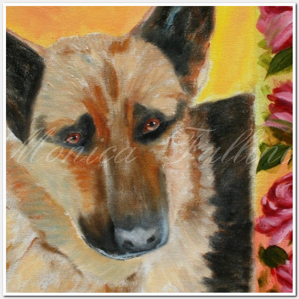 Painting titled 'Mozart, dog portrait' by Monica Fallini