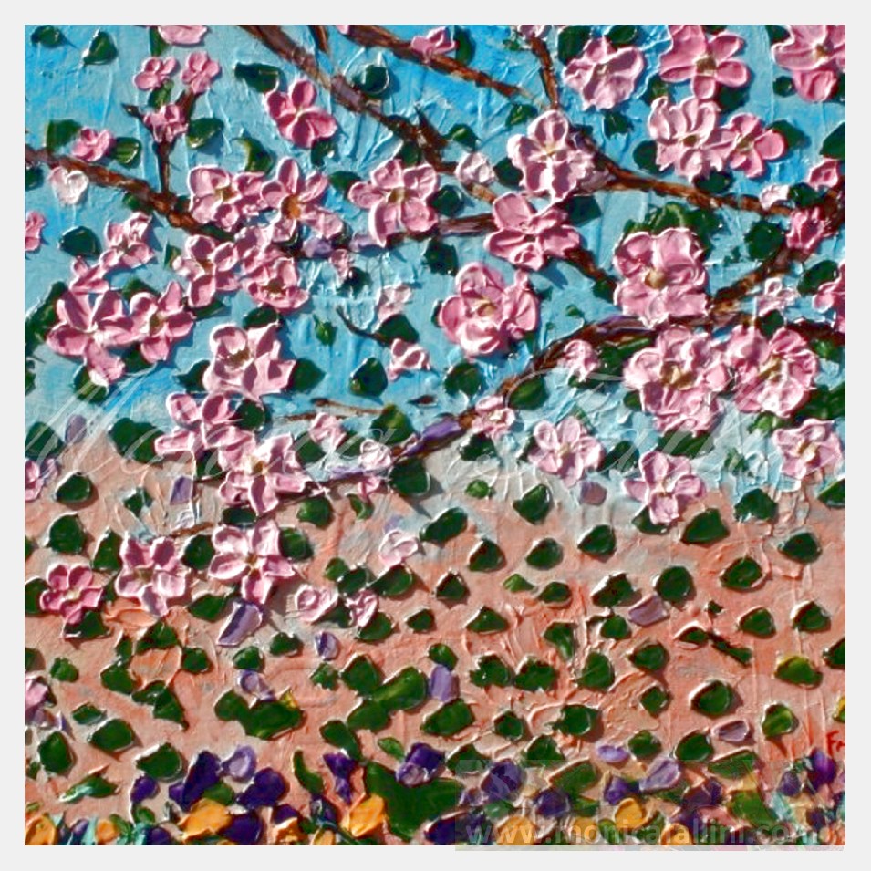 Painting titled 'Shower of leaves in the garden ...' by Monica Fallini
