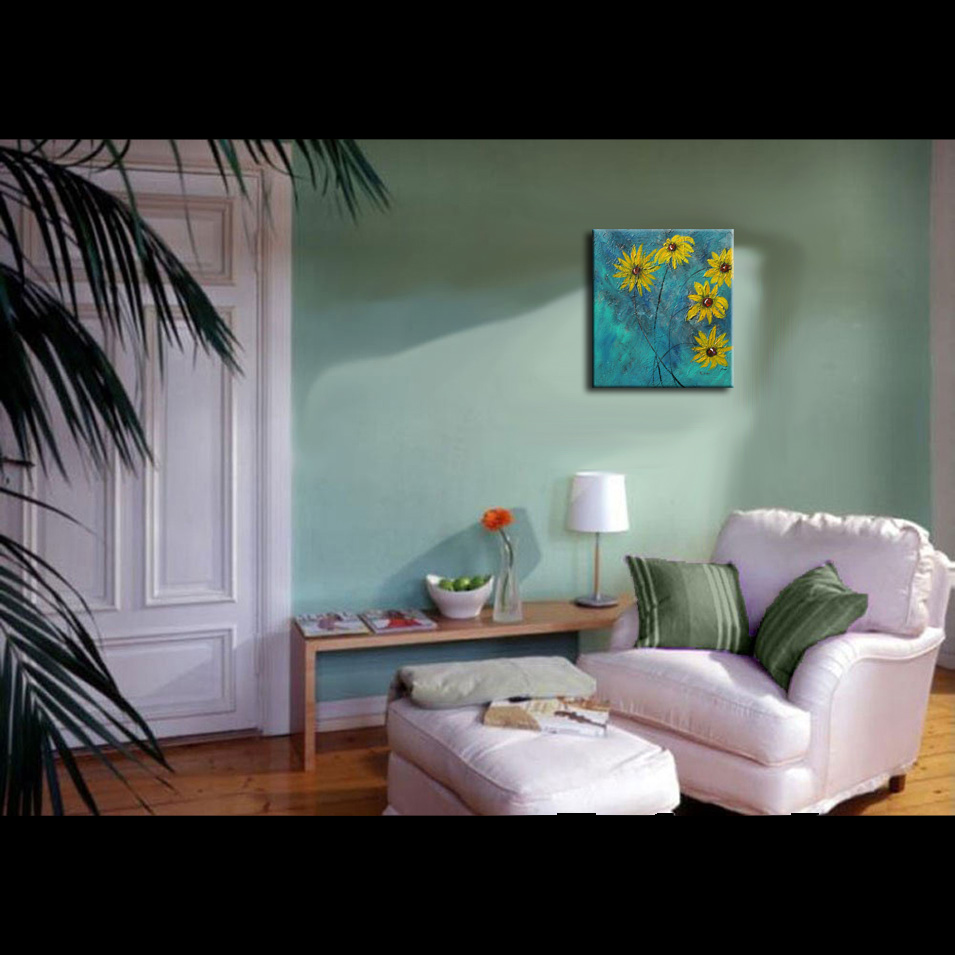 Painting titled 'Sunflowers in emerald landscape' by Monica Fallini