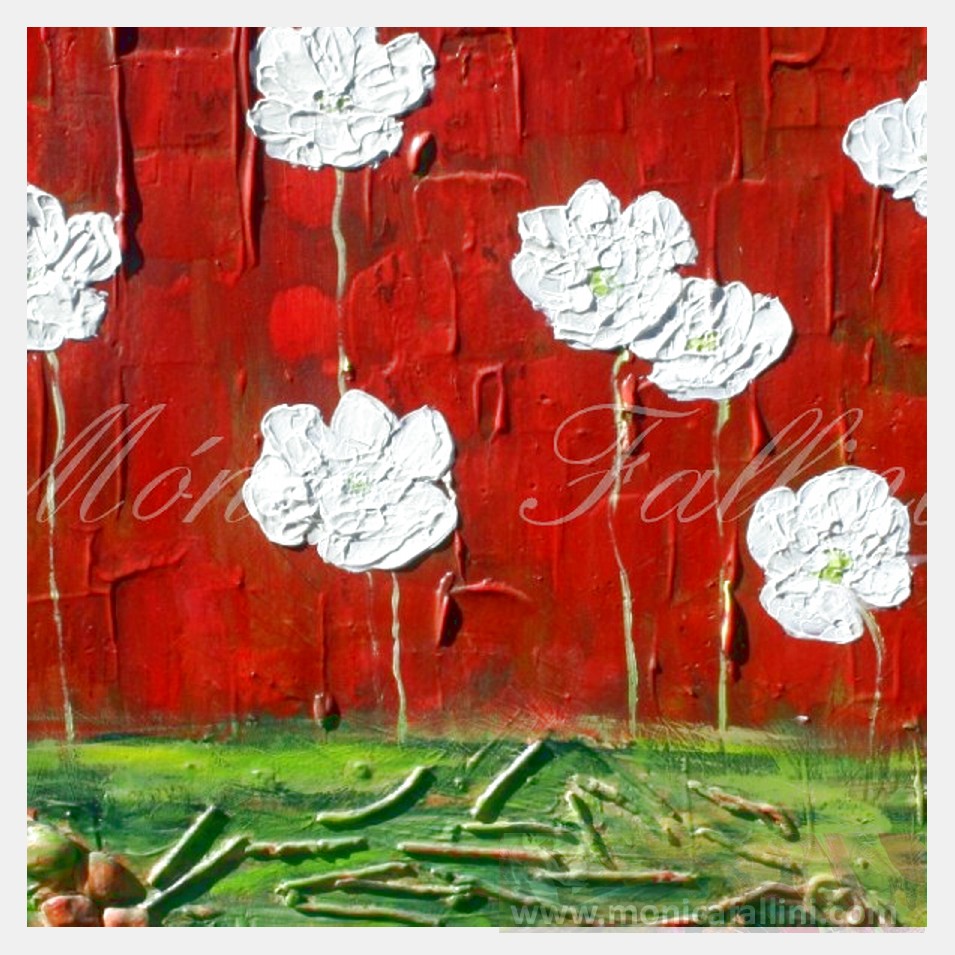 Painting titled 'Reborn, white Poppies. ' by Monica Fallini