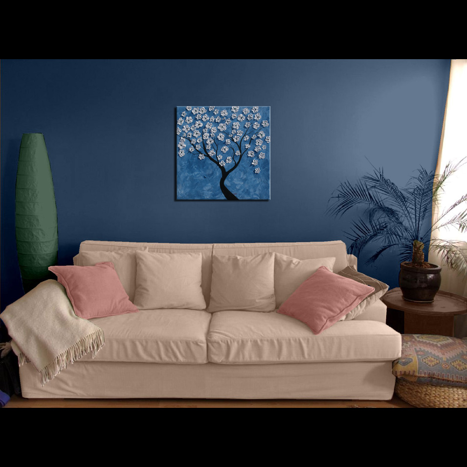 Painting titled 'Cherry tree on blue' by Monica Fallini