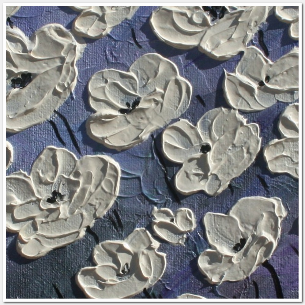Painting titled 'White Poppies in lilac landscape' by Monica Fallini
