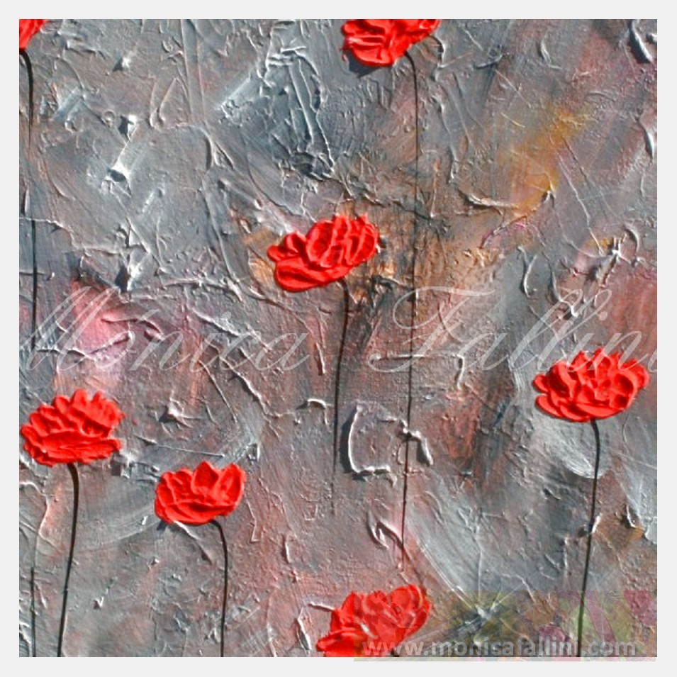 Painting titled 'Red Poppies at night' by Monica Fallini