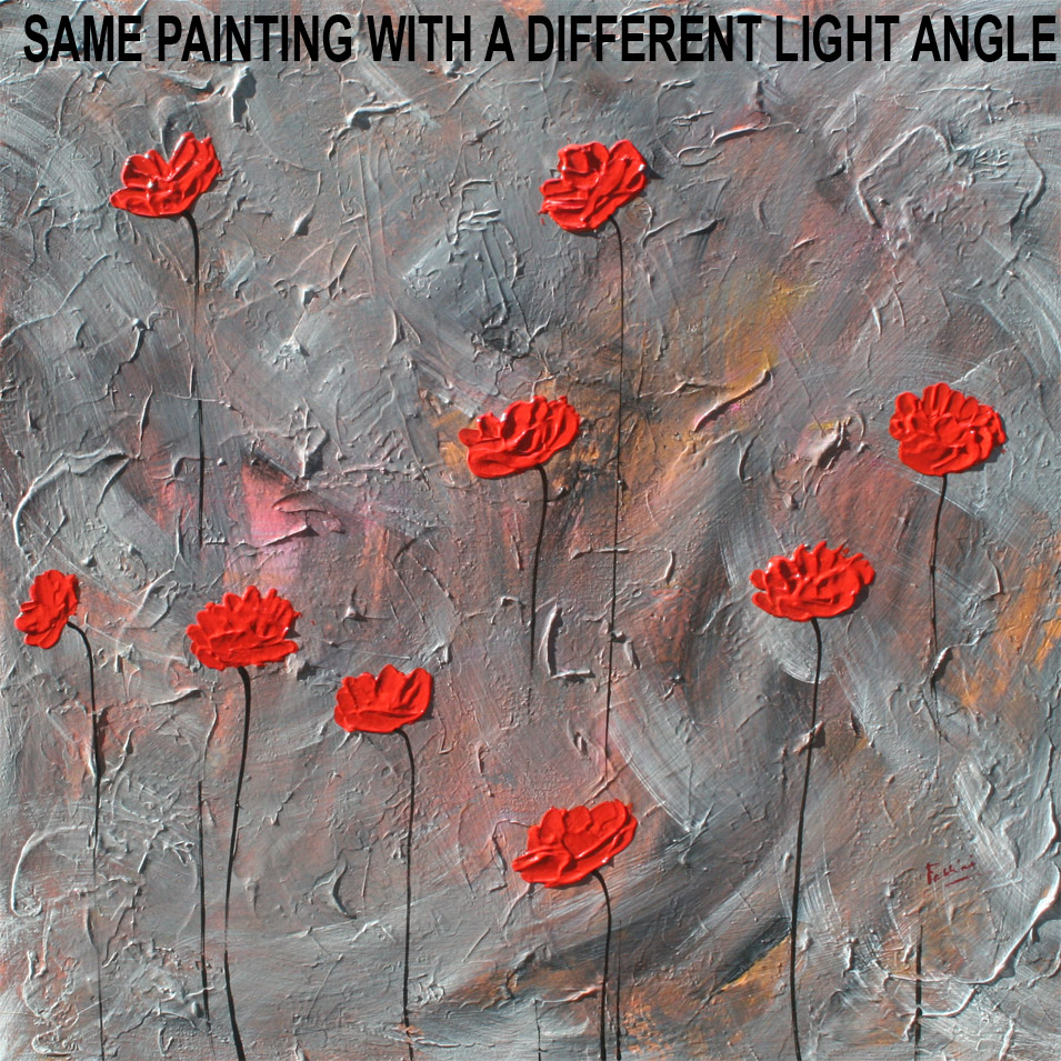 Painting titled 'Red Poppies at night' by Monica Fallini