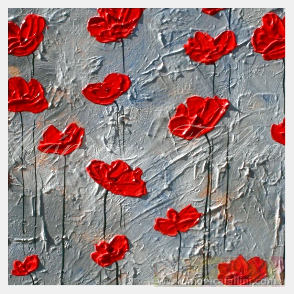 Painting titled 'Red Poppies on a rainy day' by Monica Fallini