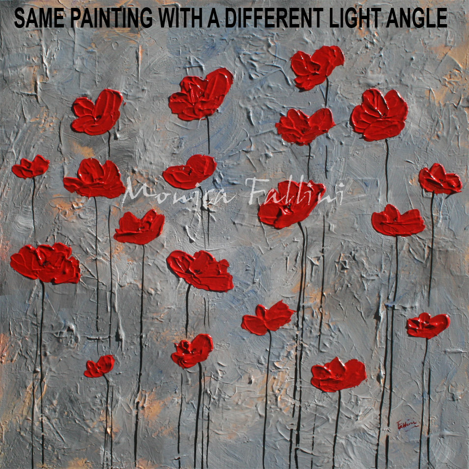 Painting titled 'Red Poppies on a rainy day' by Monica Fallini