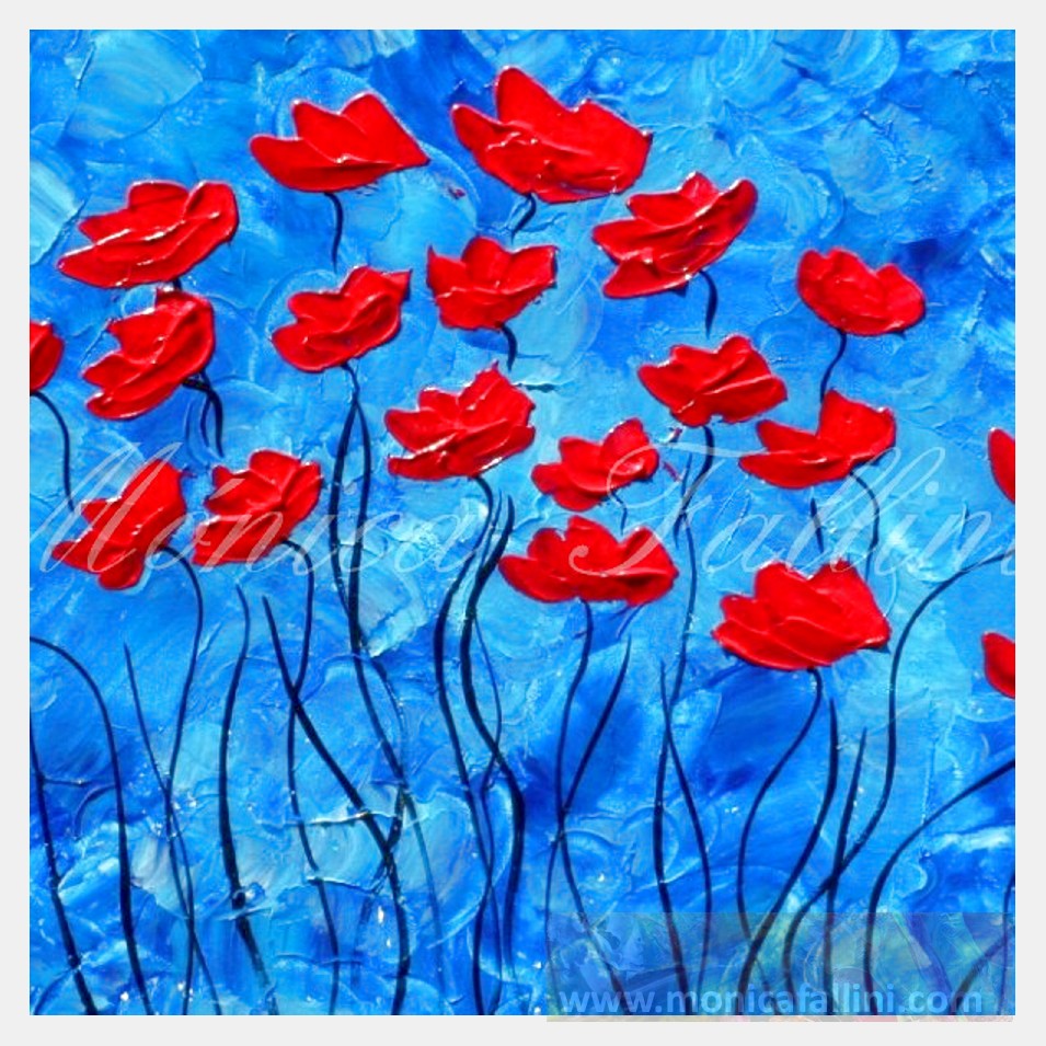 Painting titled 'Dancing Poppies near the ocean' by Monica Fallini