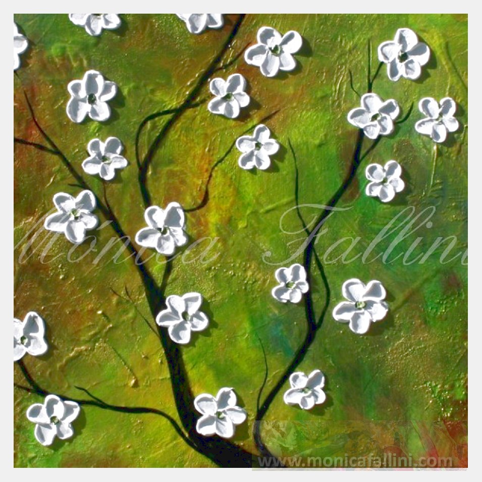 Painting titled 'Peaceful tree on gold landscape' by Monica Fallini