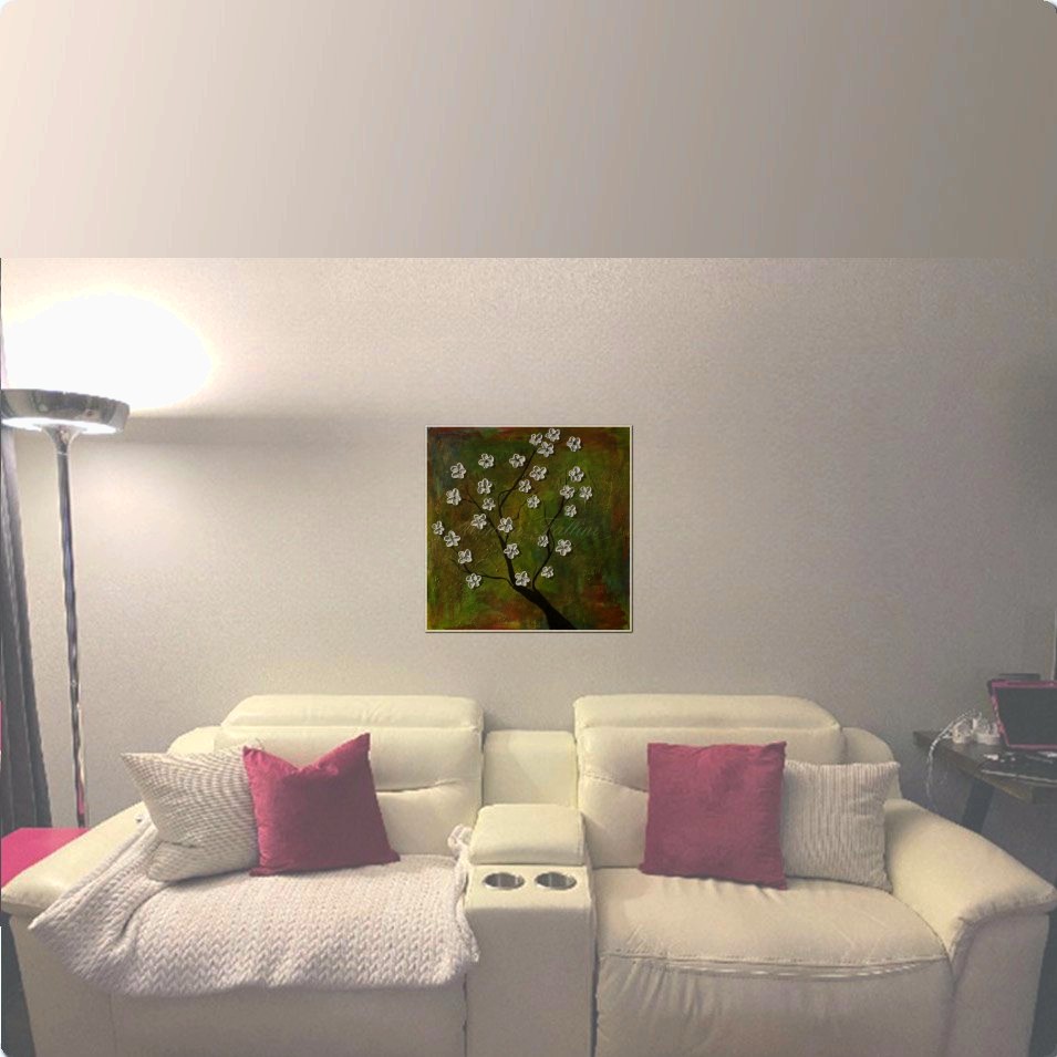 Painting titled 'Peaceful tree on gold landscape' by Monica Fallini