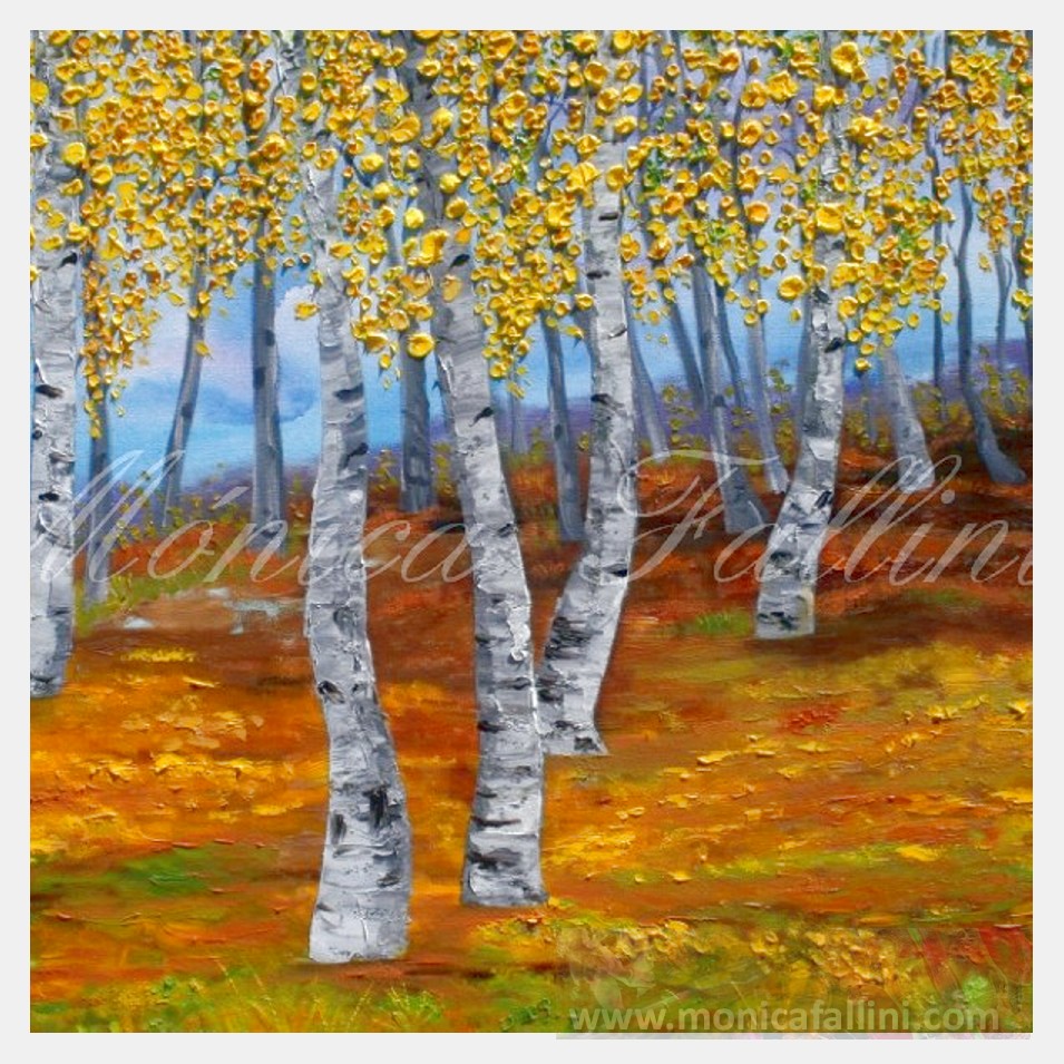Painting titled 'Landscape with Aspens. Birch, Colorado.' by Monica Fallini