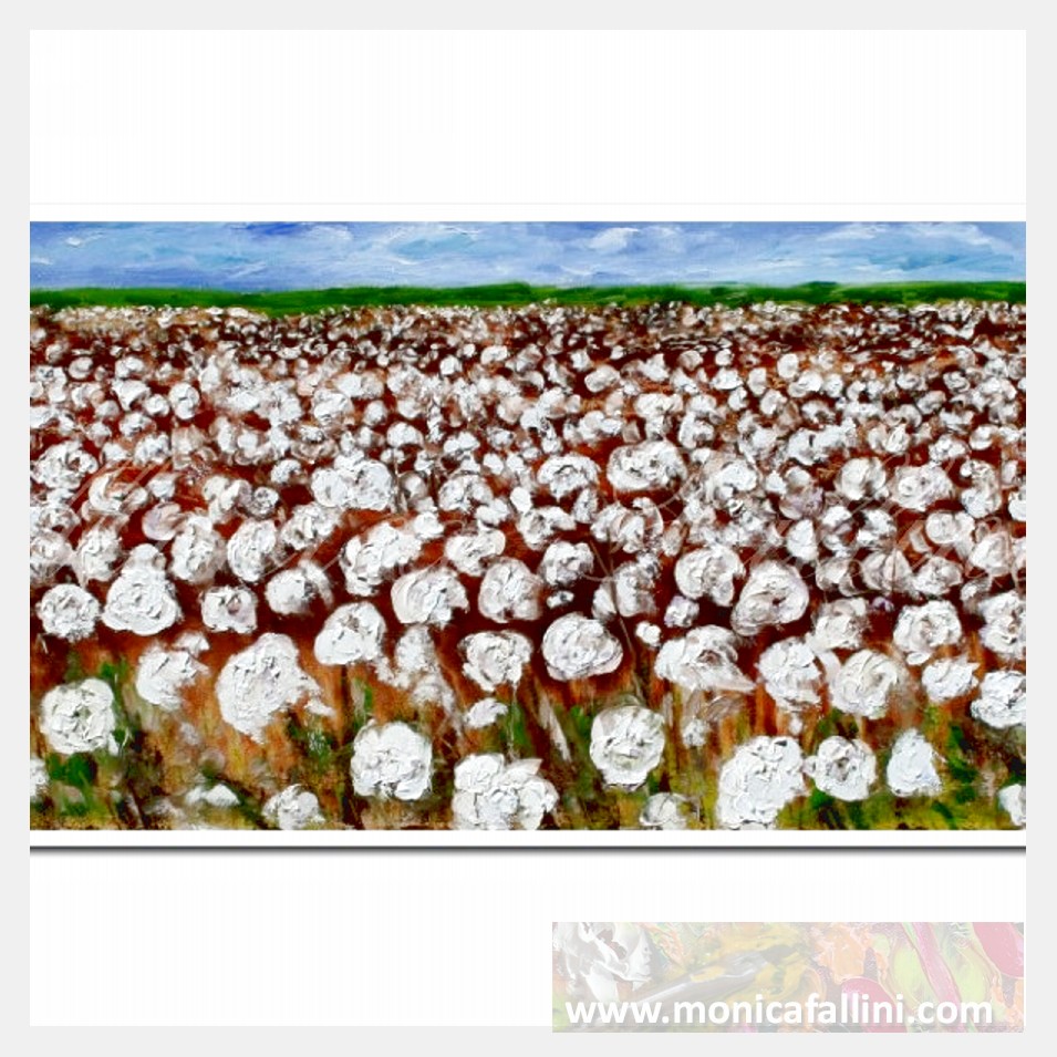 Painting titled 'Louisiana Cotton Field' by Monica Fallini
