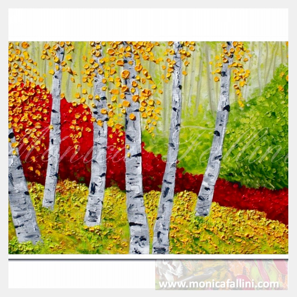 Painting titled 'Aspen landscape in red and yellow. ' by Monica Fallini