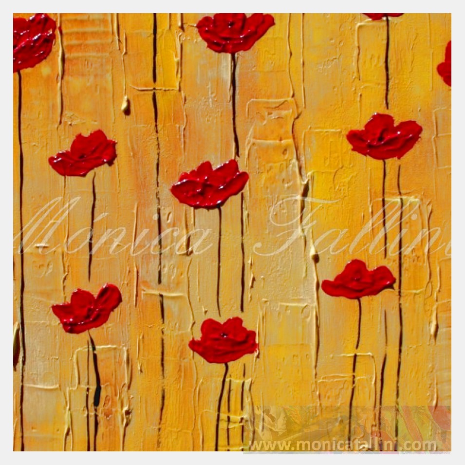 Painting titled 'Yellow dream. Red Poppies' by Monica Fallini