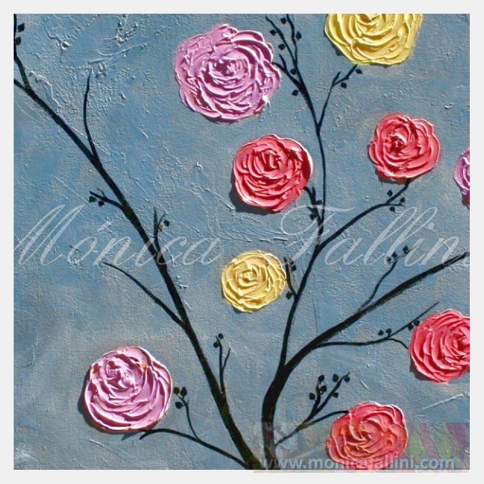 Painting titled 'Roses on silver' by Monica Fallini