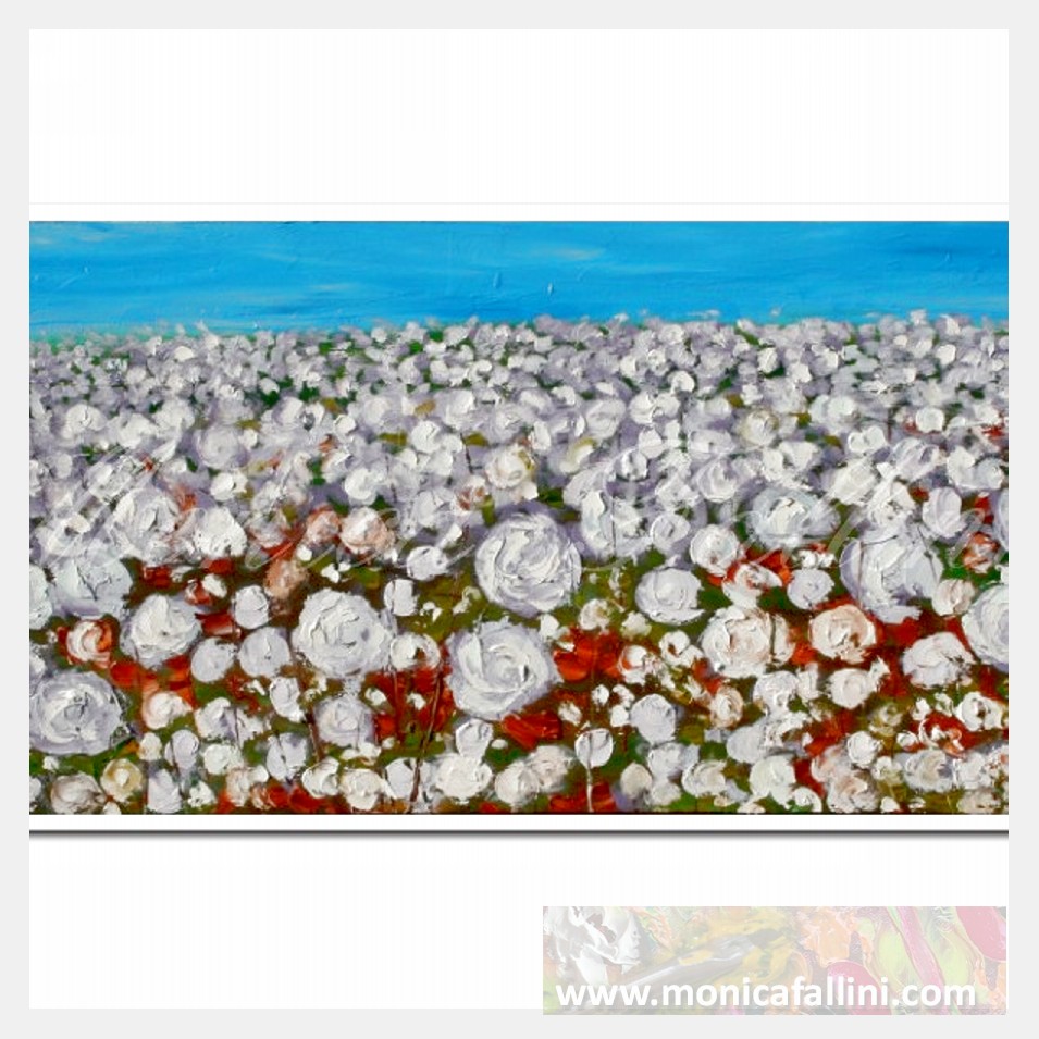 Painting titled 'Louisiana cotton field, purple-white' by Monica Fallini
