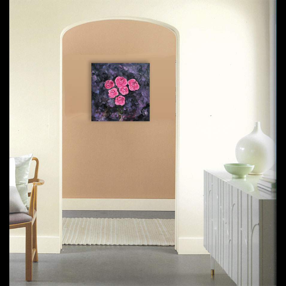 Painting titled 'Pink Roses in oils' by Monica Fallini