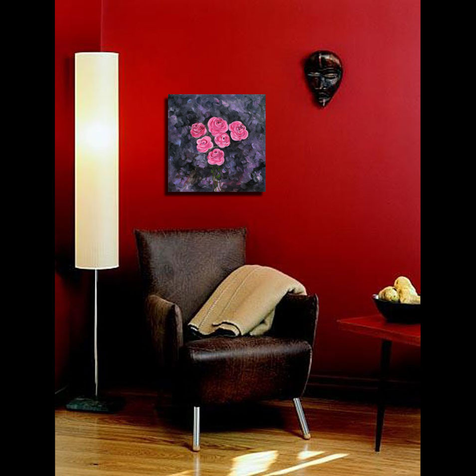 Painting titled 'Pink Roses in oils' by Monica Fallini
