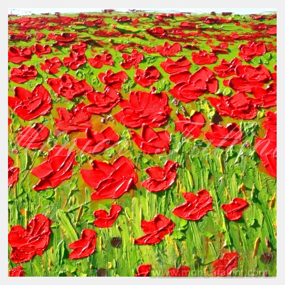 Painting titled 'Field of red Poppies. Georgetown, Texas' by Monica Fallini