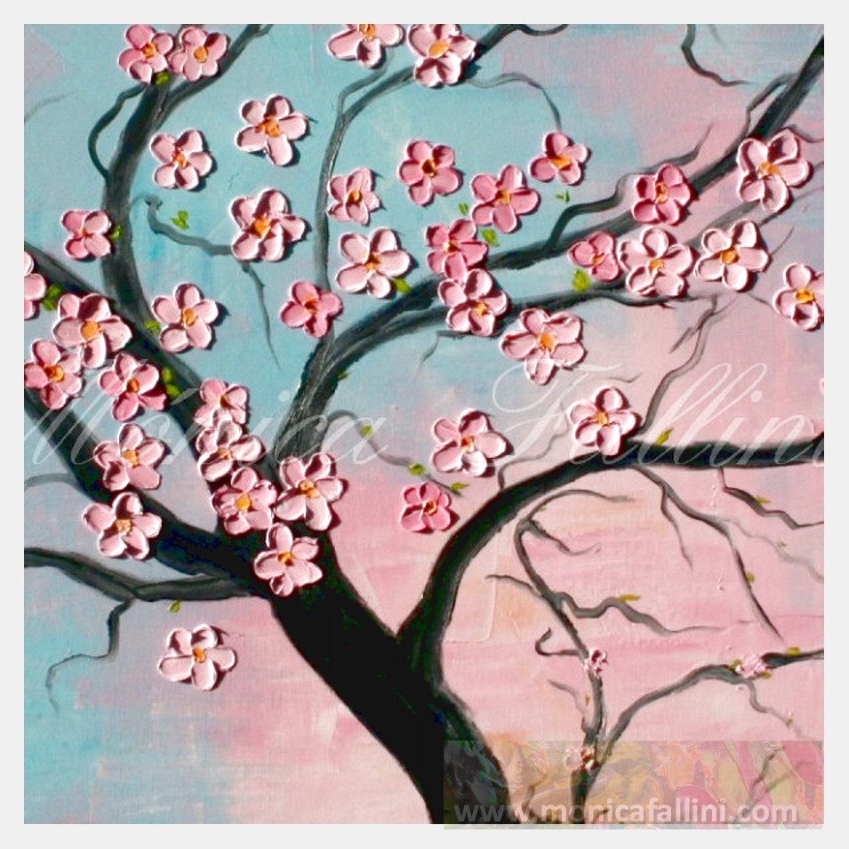 Painting titled 'Pink Cherry blossom, Cherry tree' by Monica Fallini