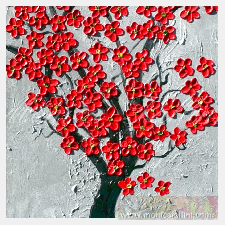 Painting titled 'Red Cherry blossoms.' by Monica Fallini