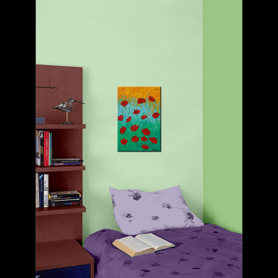 Painting titled 'Sunset with red Poppies' by Monica Fallini