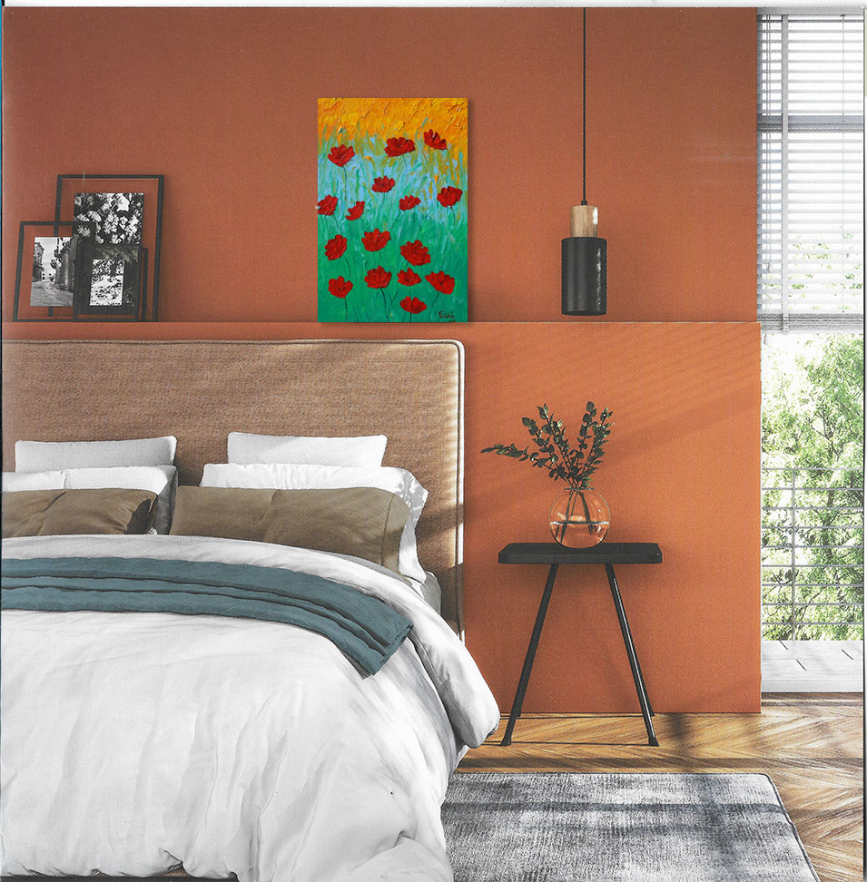Painting titled 'Sunset with red Poppies' by Monica Fallini