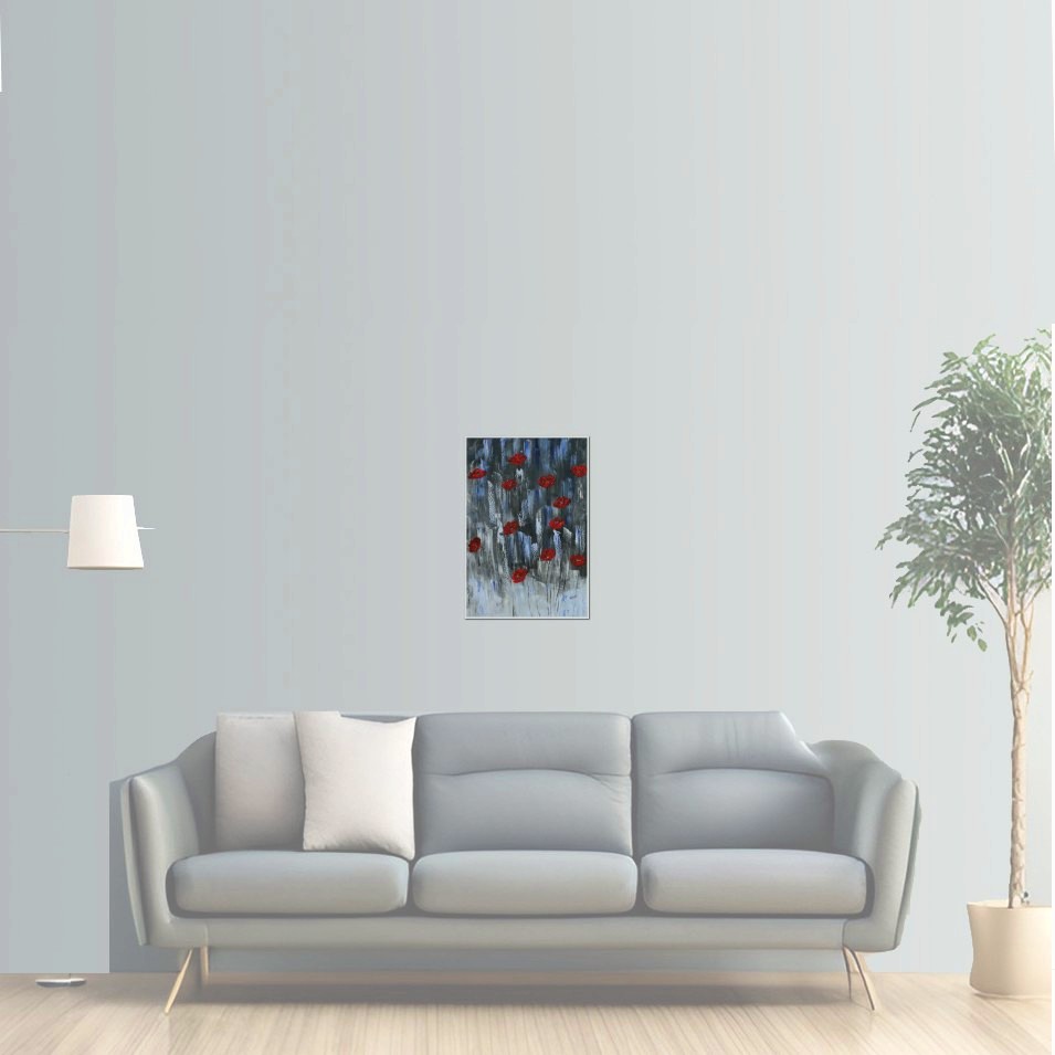 Painting titled 'Twelve Poppies in Winter' by Monica Fallini