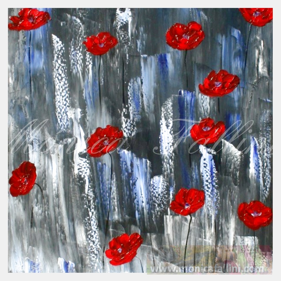 Painting titled 'Twelve Poppies in Winter' by Monica Fallini