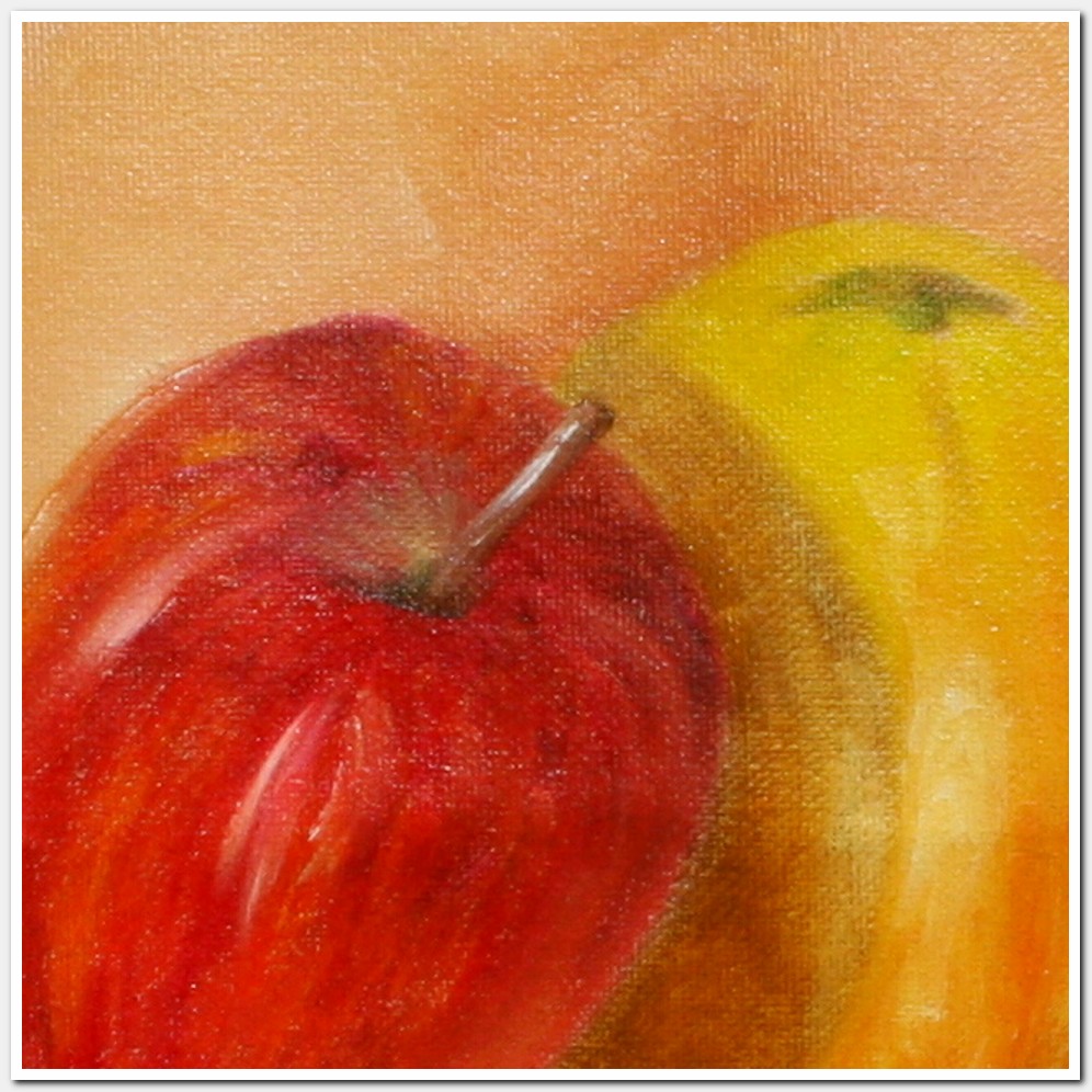 Painting titled 'Apple and orange study.' by Monica Fallini