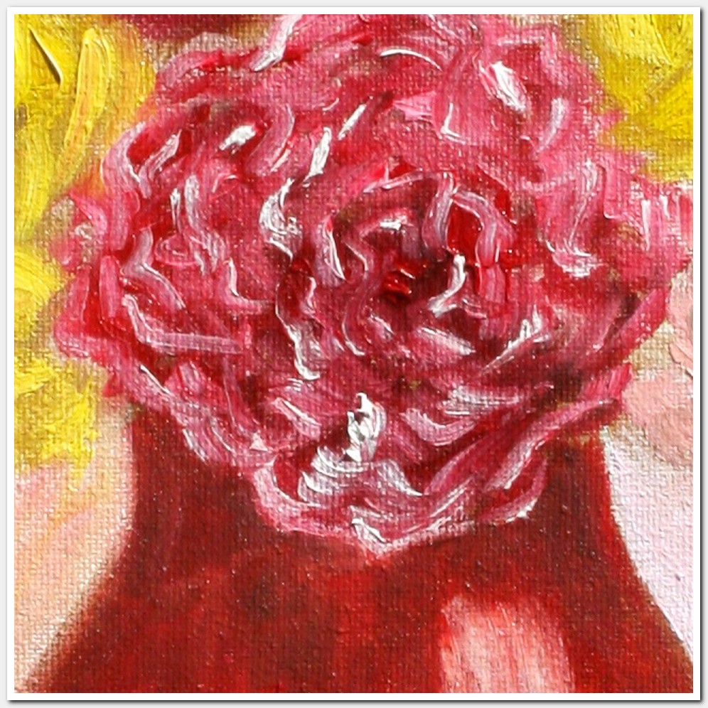 Painting titled 'Carnation, Roses and Chrysantemums bouquet' by Monica Fallini