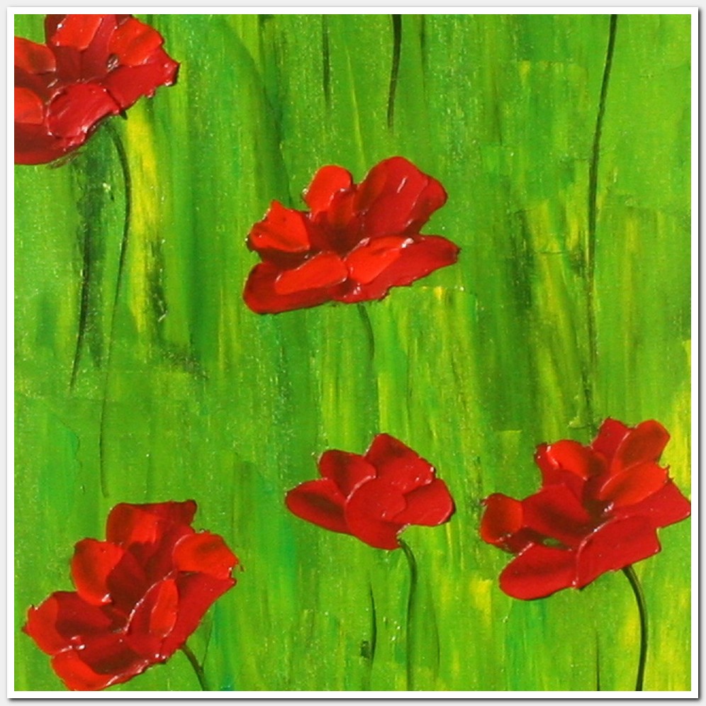 Painting titled 'Amapolas rojas en el bosque' by Monica Fallini