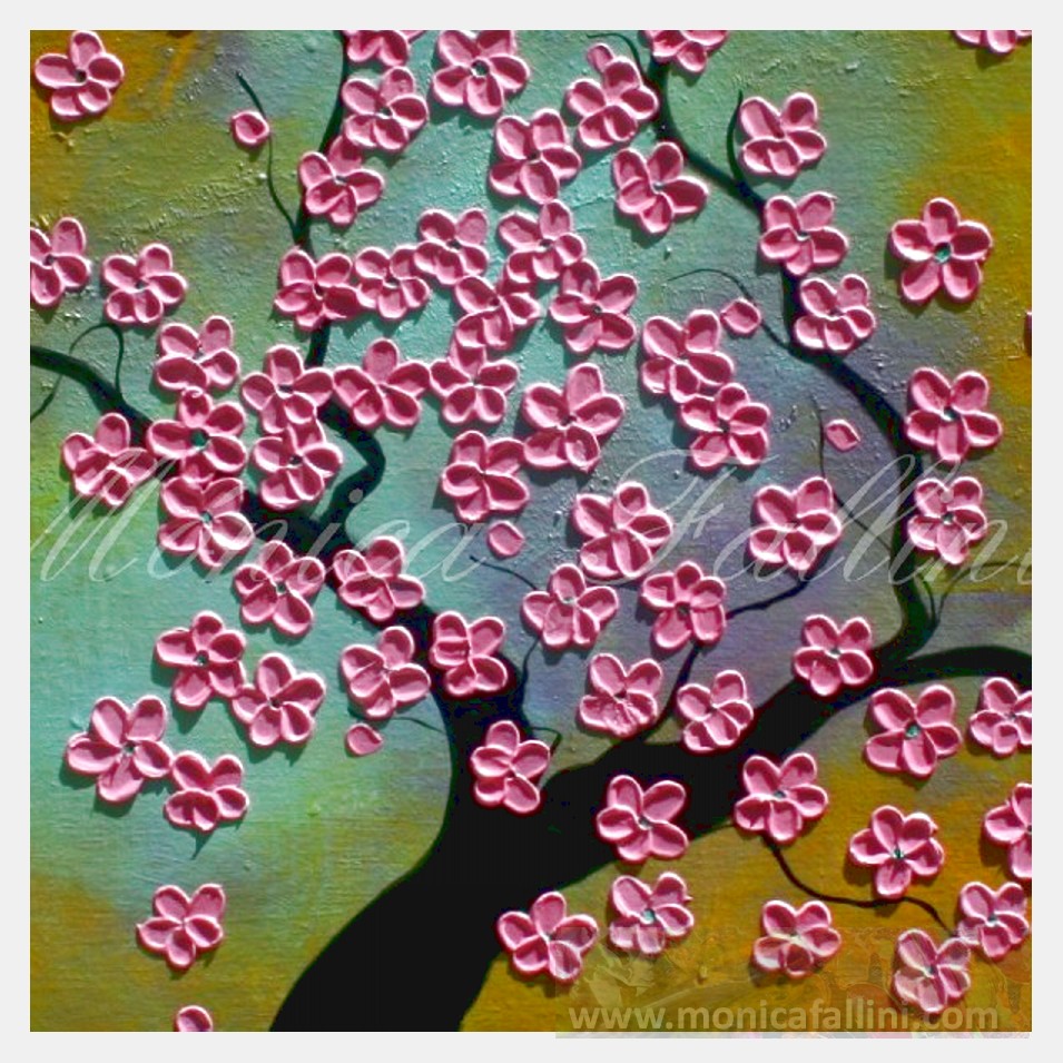 Painting titled 'Sakura, pink blossoms in Spring.' by Monica Fallini
