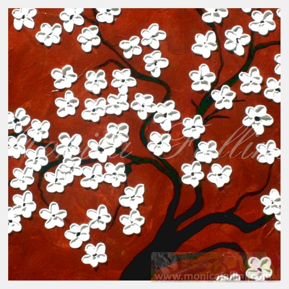 Painting titled 'Sakura, white blossoms. ' by Monica Fallini