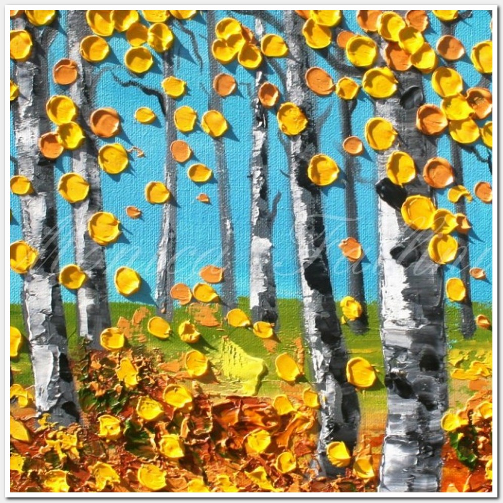 Painting titled 'Aspen landscape, falling leaves' by Monica Fallini