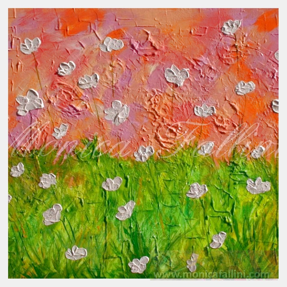 Painting titled 'Festive Spring, Poppies, sparkle art' by Monica Fallini