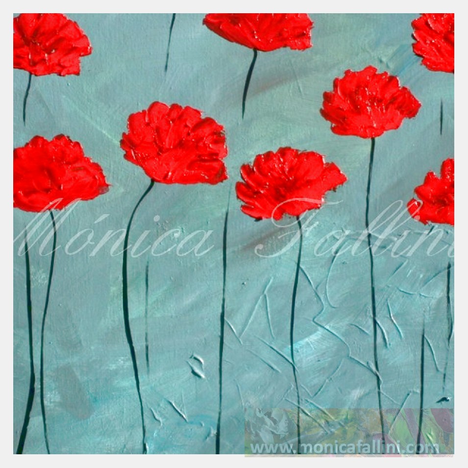 Painting titled 'Blooming red Poppies' by Monica Fallini
